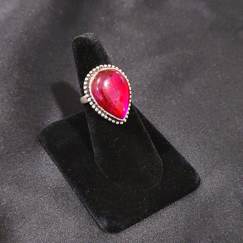 Raw Ruby & Sterling Silver Ring Sz 8.25